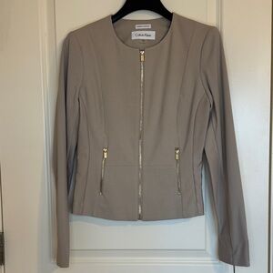 Calvin Klein Women's Taupe Blazer with Gold Zippers